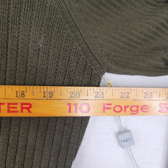 August Silk Logic Ribbed Belted Turtleneck Sweater XL Olive Green Silk/Nylon New - Picture 8 of 9